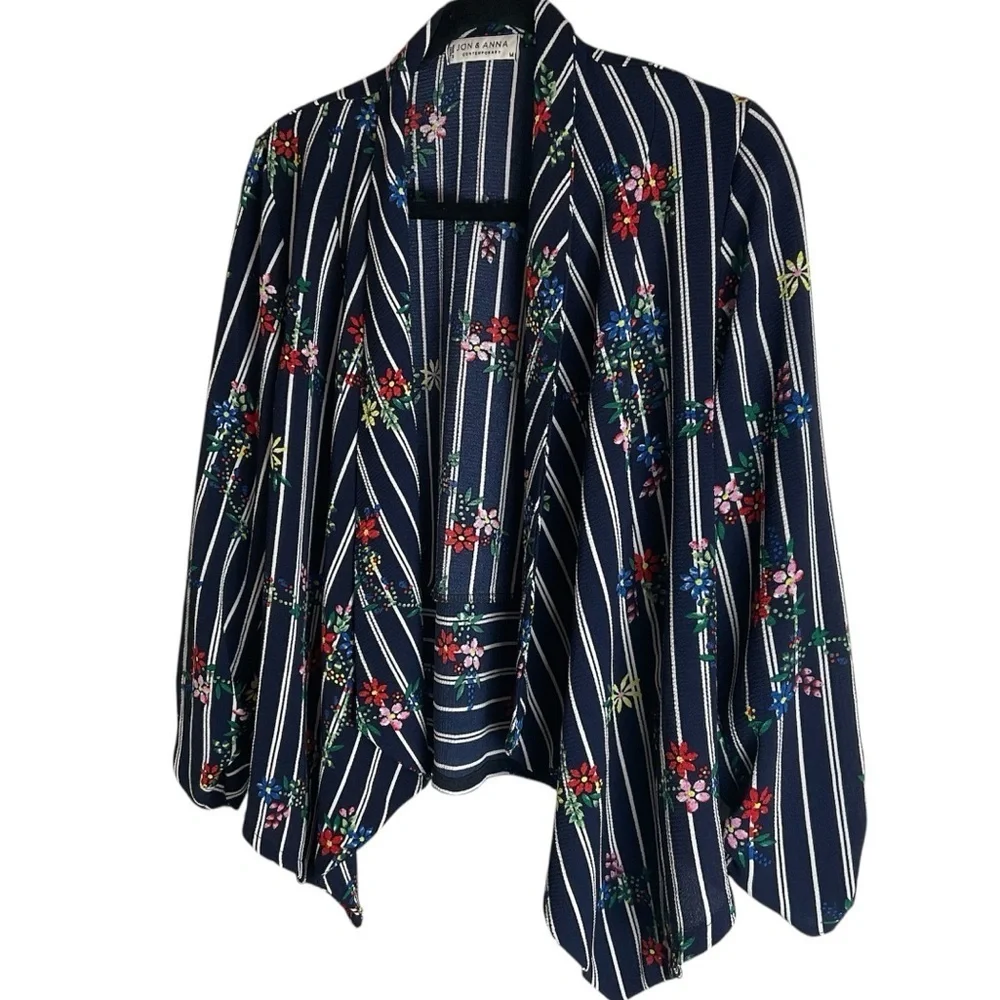 Jon & Anna Floral & Striped Open Front Cardigan size medium